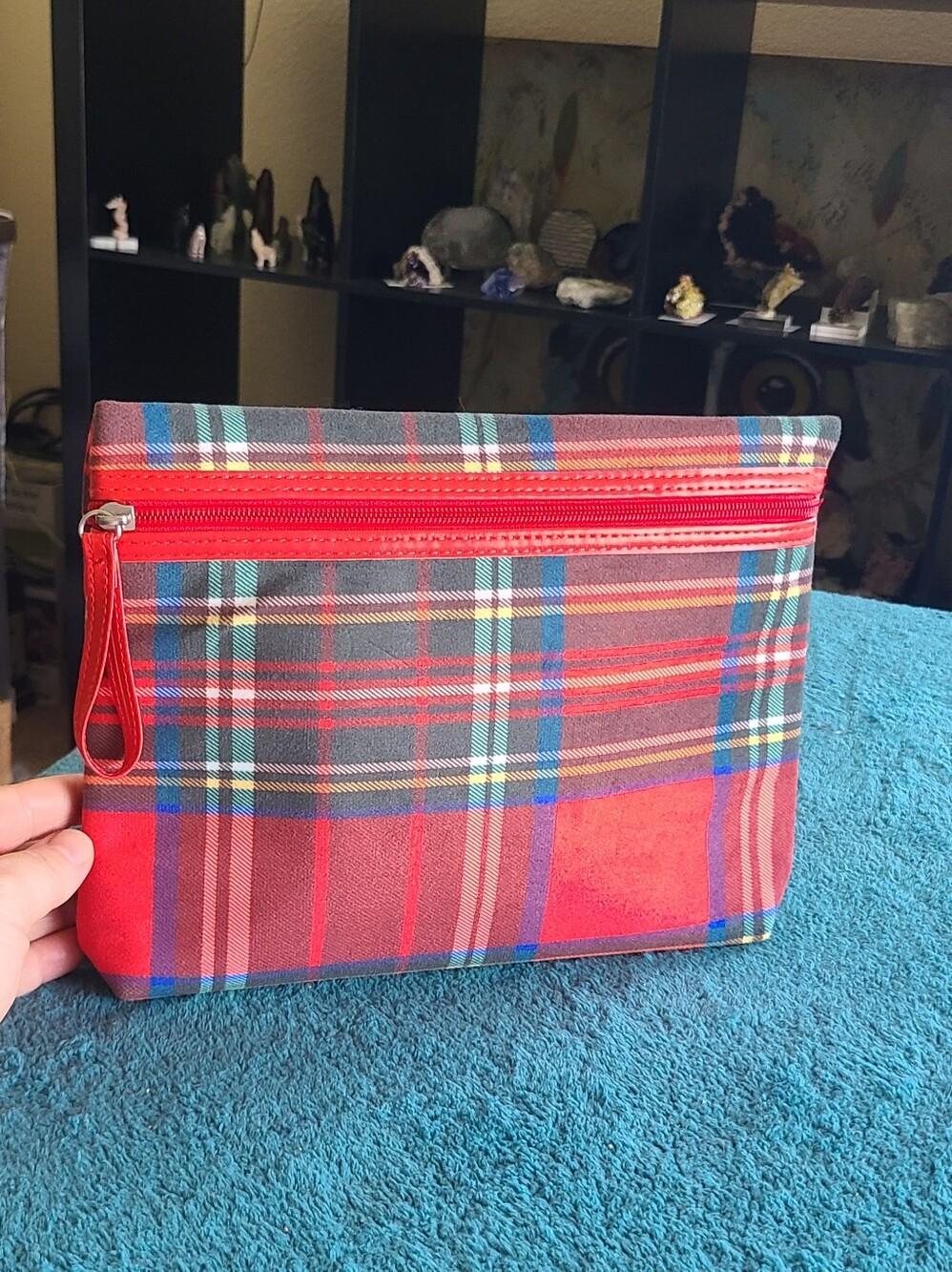 Red Plaid Cosmetic Bag with Zipper